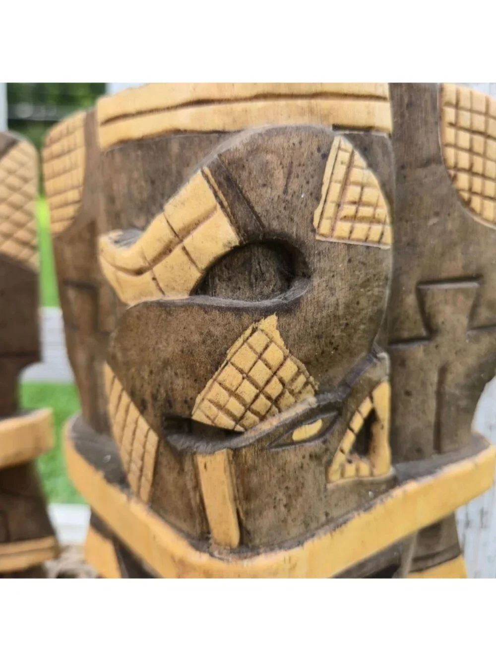Vintage Wooden Tribal Snake Wall Masks Hand Carved Serpent Aztec Mayan style